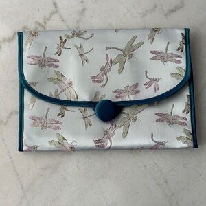 Dragonfly Patterned Clutch in Teal and Cream